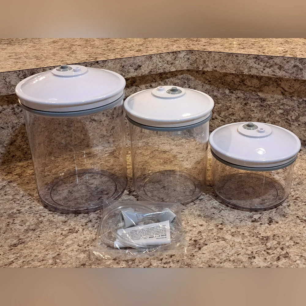 Food Saver Snail Vacuum Canister Set of 3 Clear w/new hose